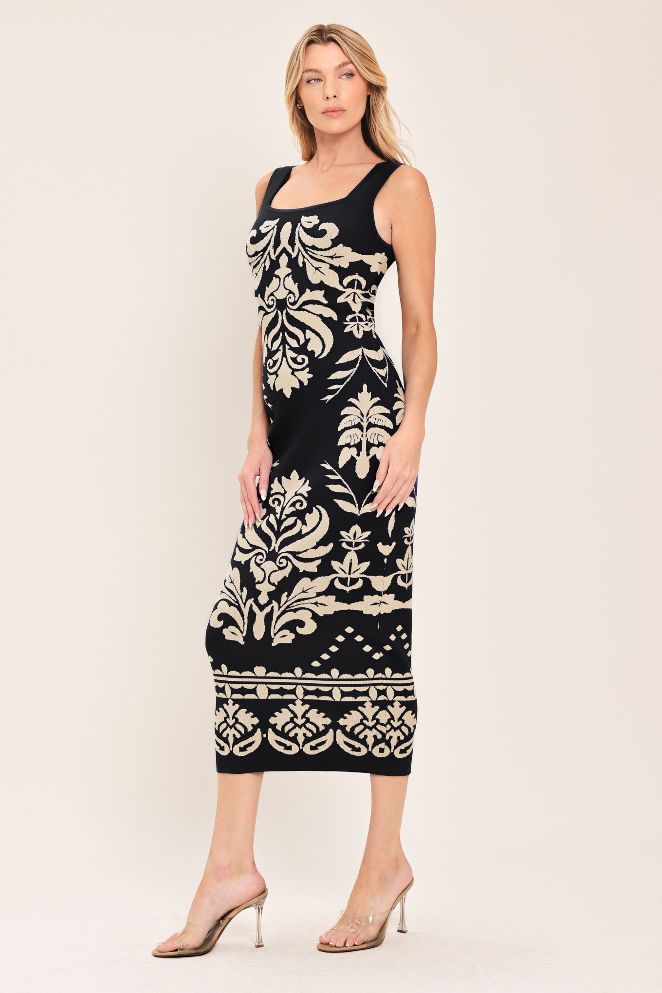 Greek Isle Glam Jacquard Midi Dress