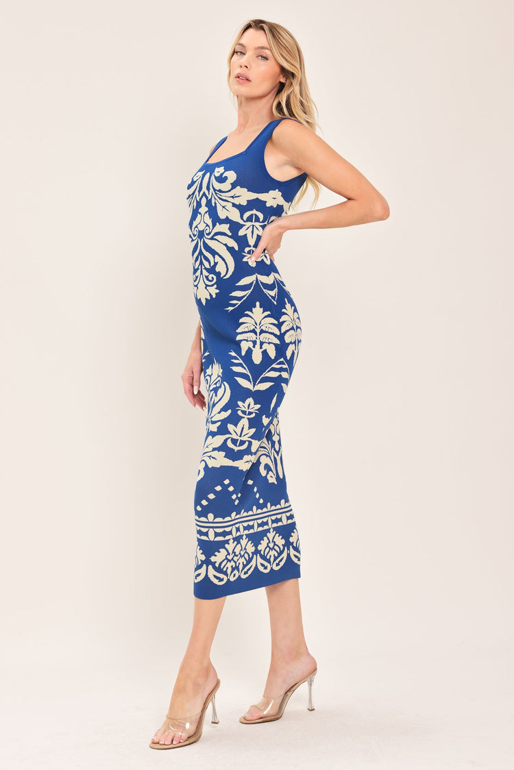 Greek Isle Glam Jacquard Midi Dress