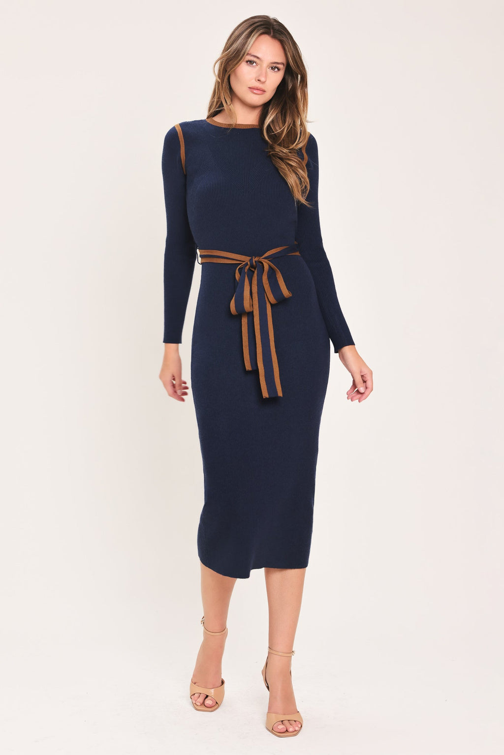 Belted Sweater Midi Dress