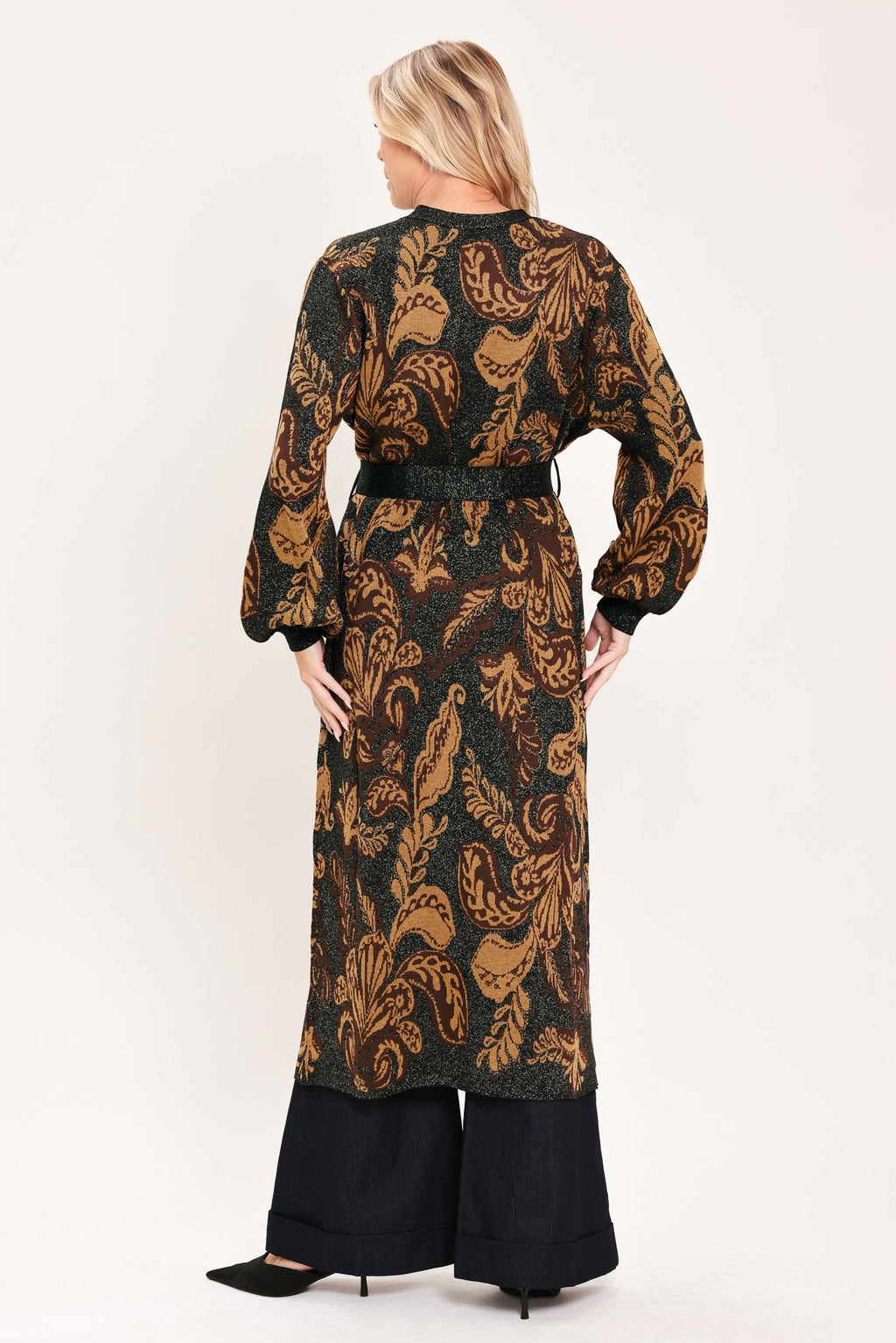 Vintage Garden Jacquard Sweater Knit Midi Cardigan