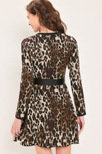 Wildly Polished Leopard Belted Sweater Mini Dress