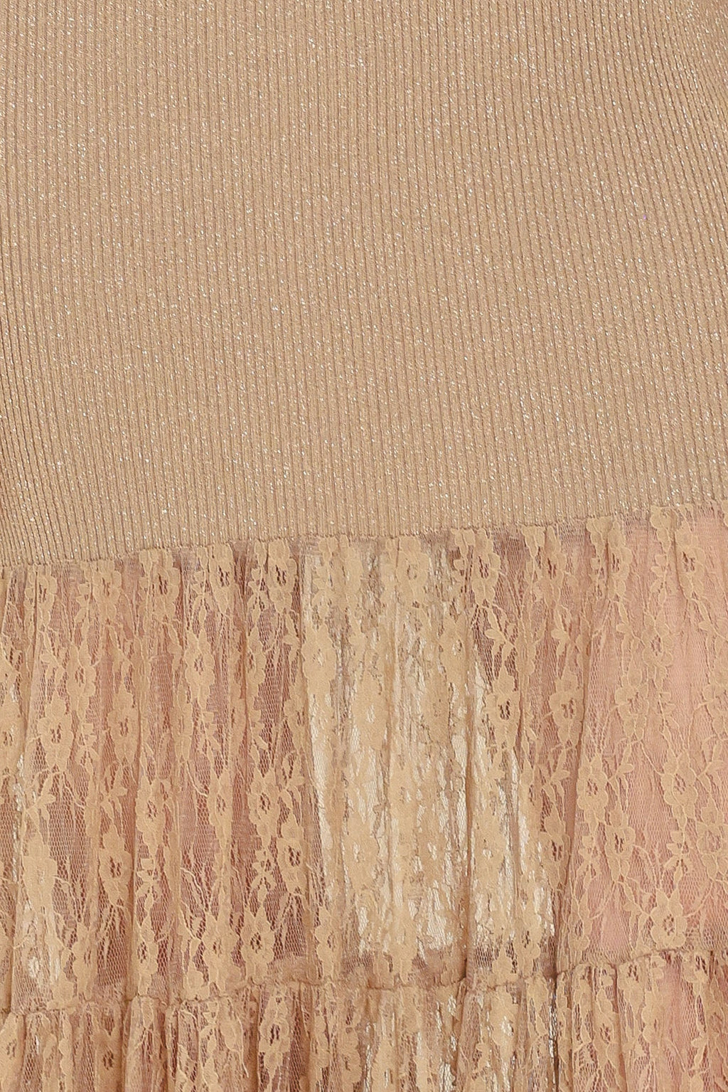 Gilded Grace Gold Metallic Lace-Tier Sweater Maxi Dress
