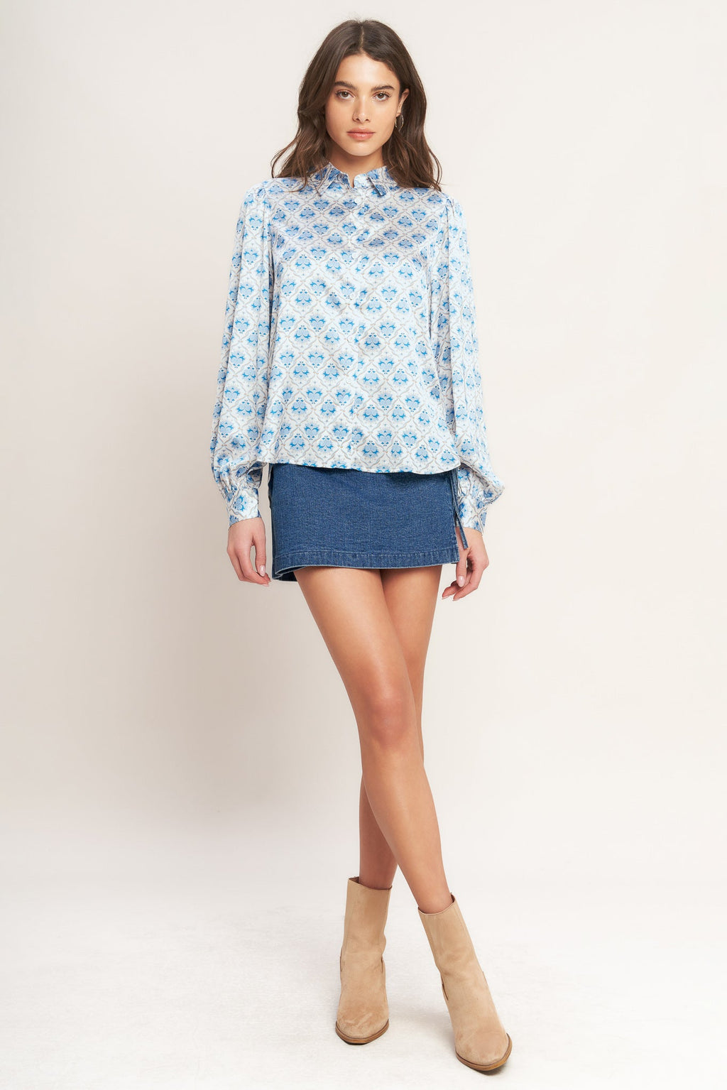 MOROCCAN MUSE BLUE WOVEN TOP