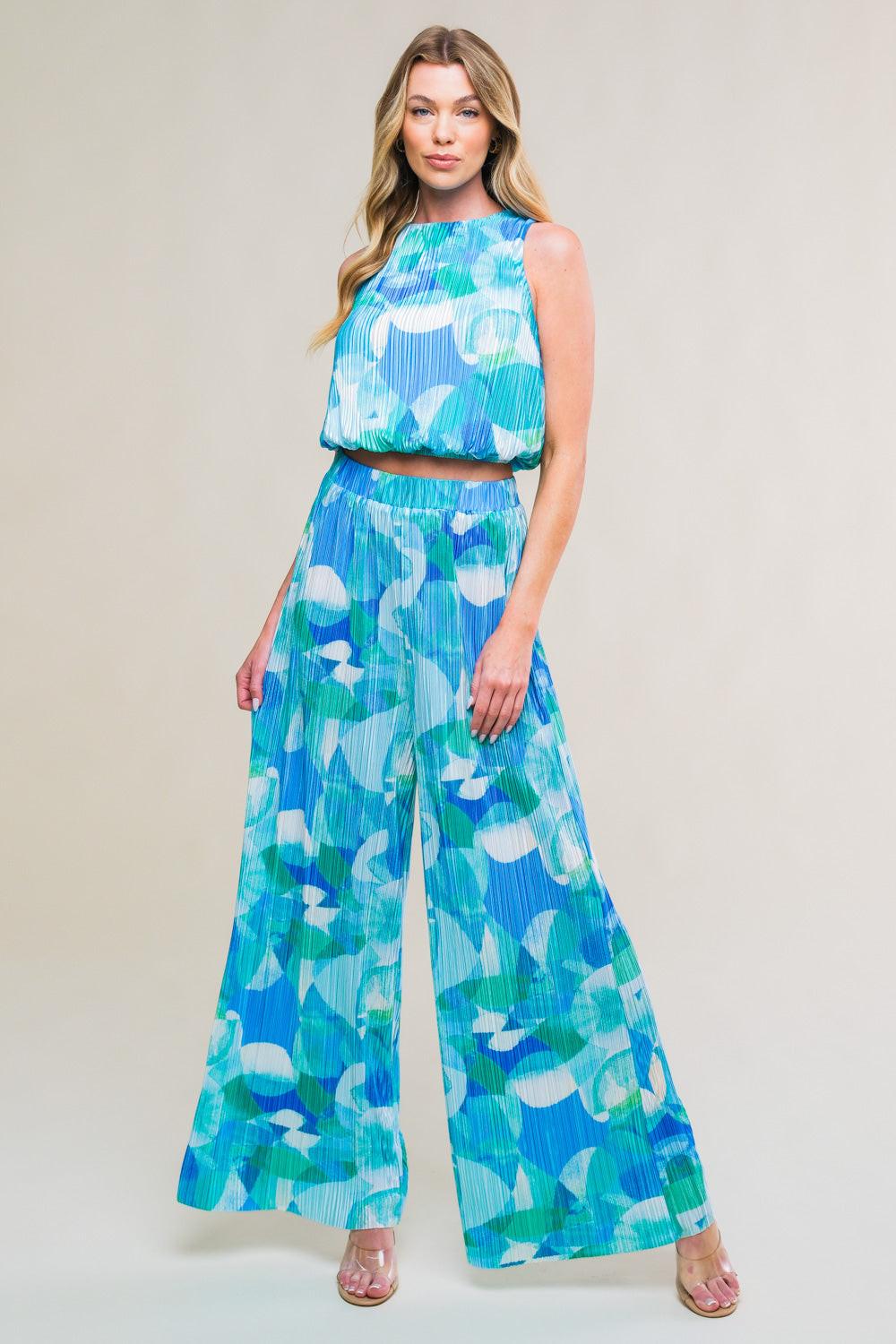 Maritime Muse Woven Plisse Top And Pant Set