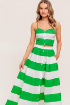 Infinite Flare Green Woven Top and Skirt Set