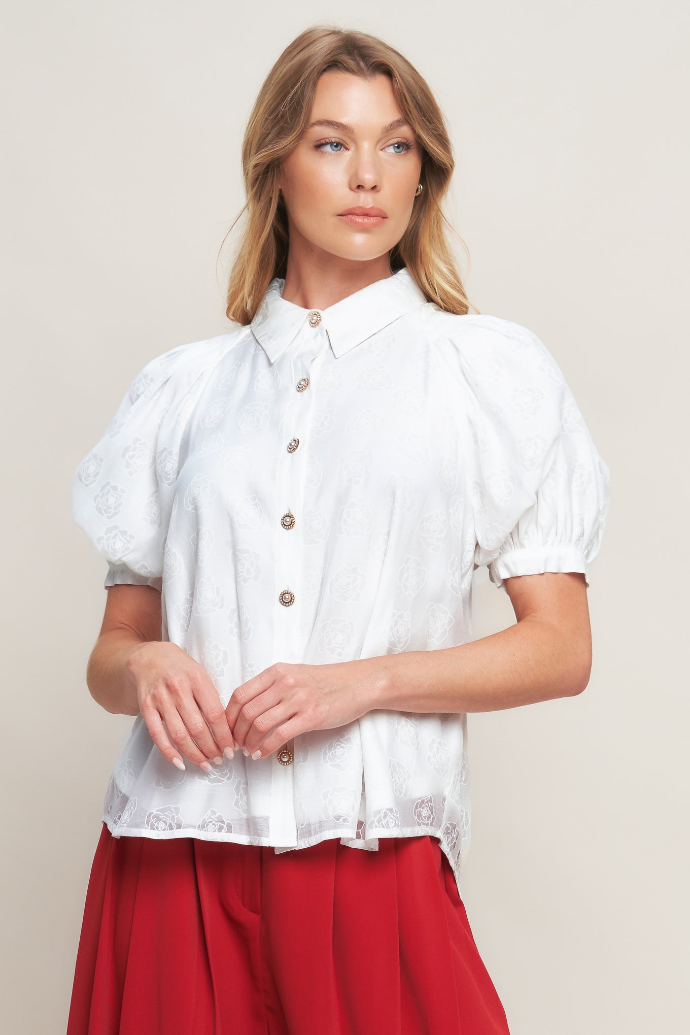 VINEYARD STROLL IVORY WOVEN TOP