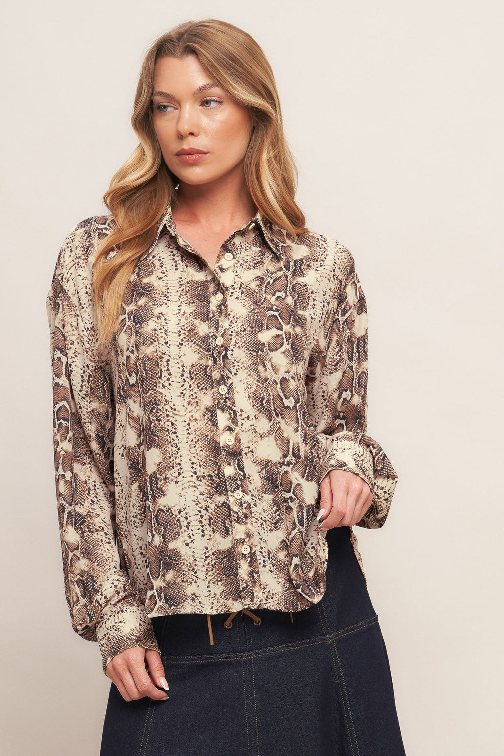 Snake print button up blouse