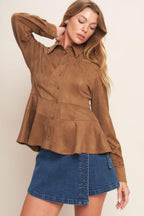 Refined Impression Faux Suede Peplum Top