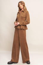 Refined Impression Faux Suede Peplum Top