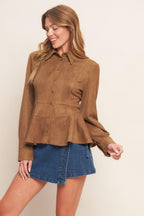 Refined Impression Faux Suede Peplum Top