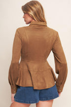 Refined Impression Faux Suede Peplum Top