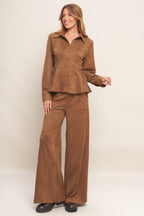 Refined Impression Faux Suede Peplum Top