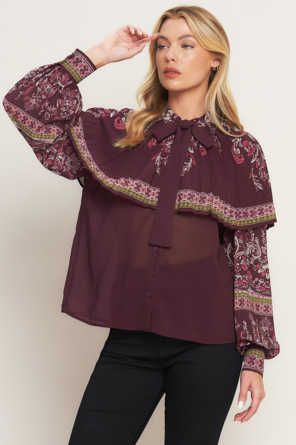 AZTEC CHERRY WOVEN TOP