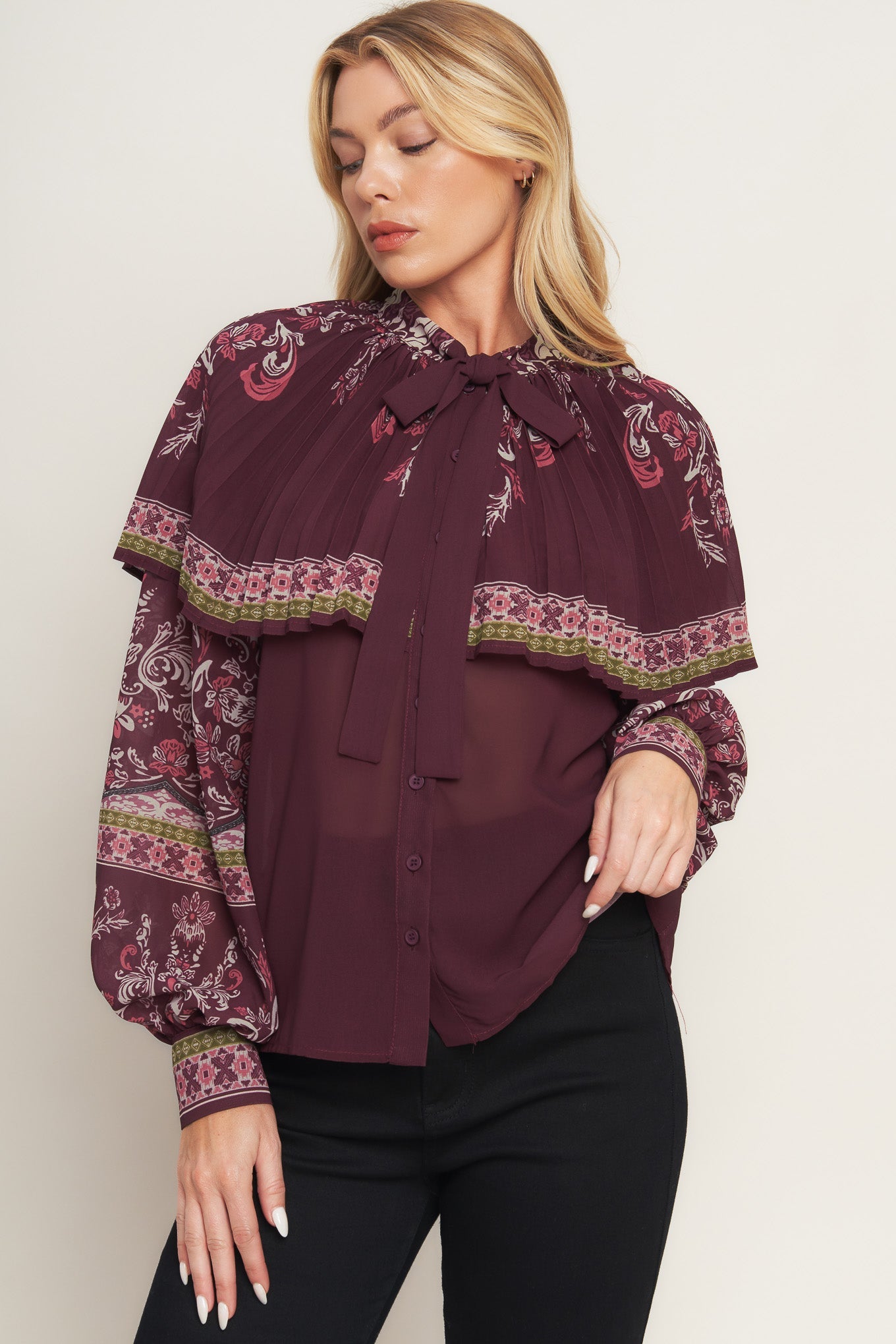 AZTEC CHERRY WOVEN TOP