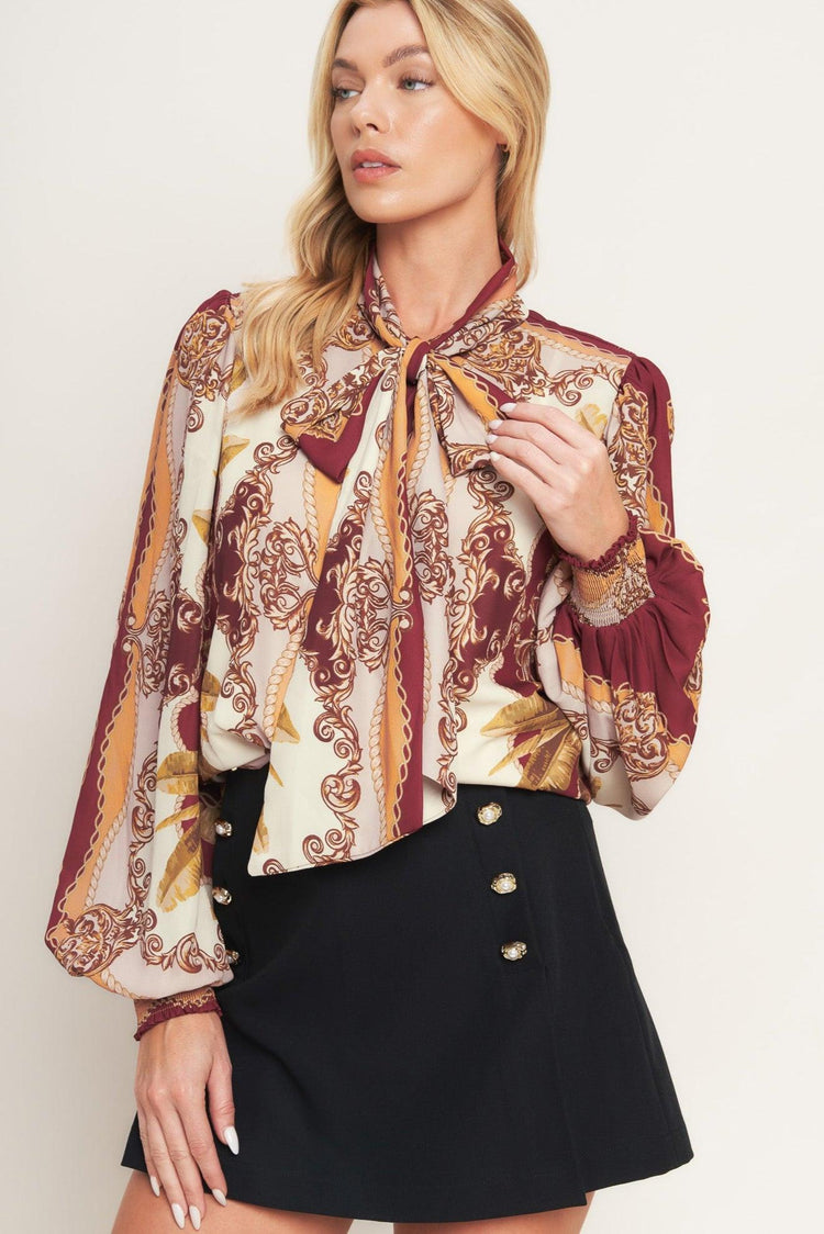 Renaissance Dream Printed Bow-Tie Blouse