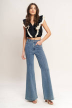 GALLERY CONTRAST WOVEN CROP TOP