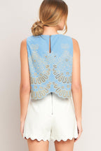 Sky Bloom Woven Eyelet Top