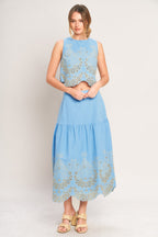 SKY BLOOM WOVEN EYELET TOP