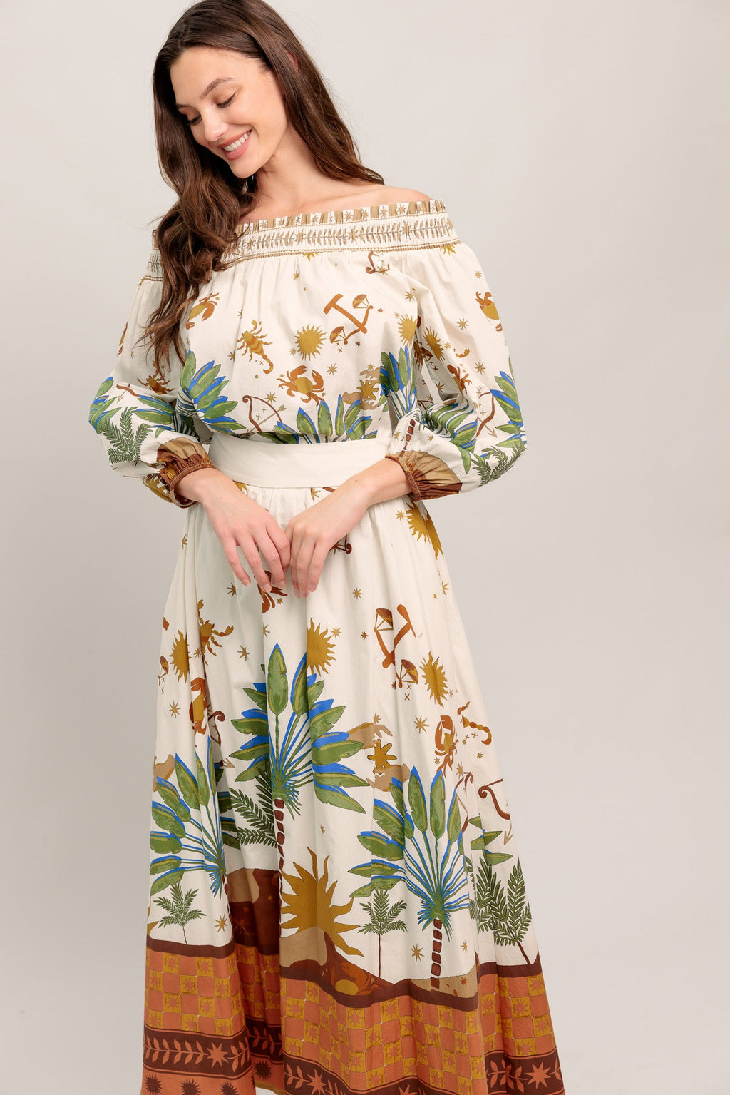 SUNLIT GARDEN WOVEN OFF SHOULDER TOP