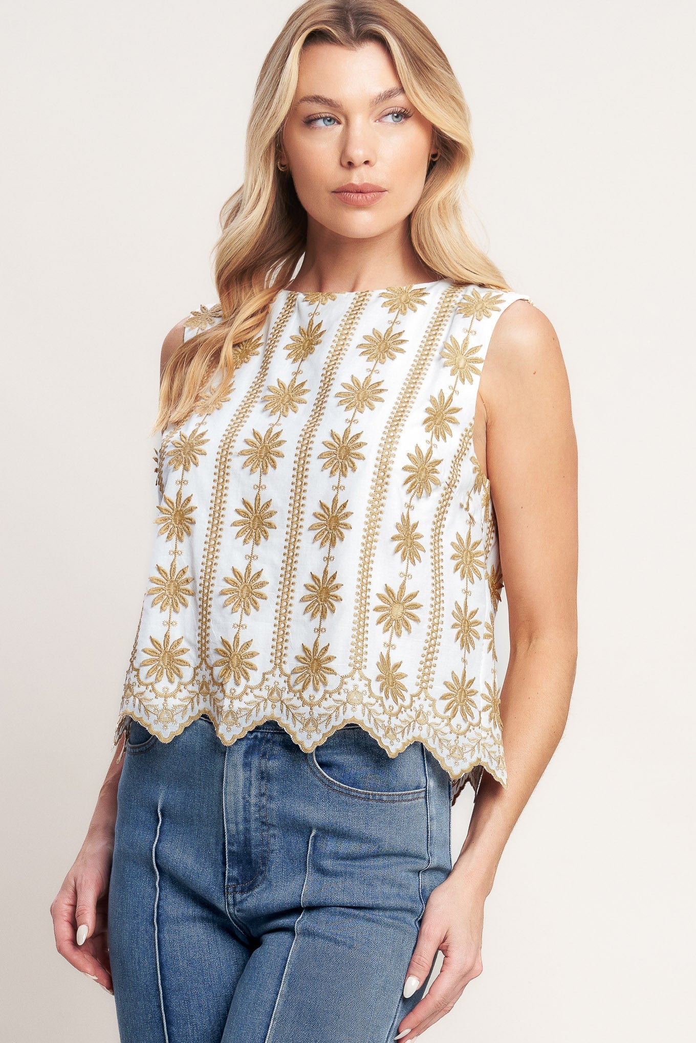 SUN-KISSED WOVEN EMBROIDERED TOP