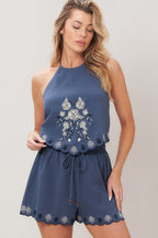 Moonlit Flora Woven Scarf Top and Short Set