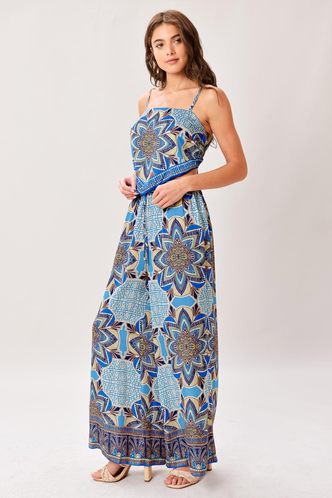 Azure Mandala Scarf Top and Pant Set