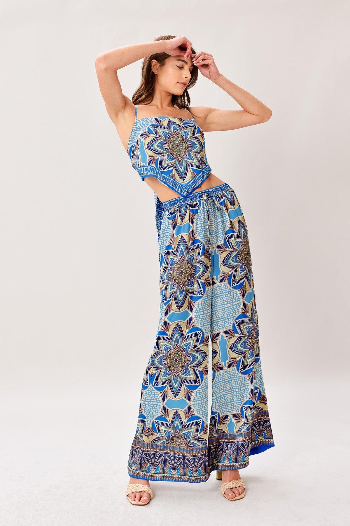 Azure Mandala Scarf Top and Pant Set