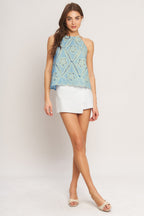 SKY LACE SUMMER HALTER WOVEN TOP