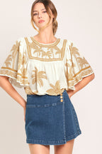 Breeze Story Printed Flutter-Sleeve Top