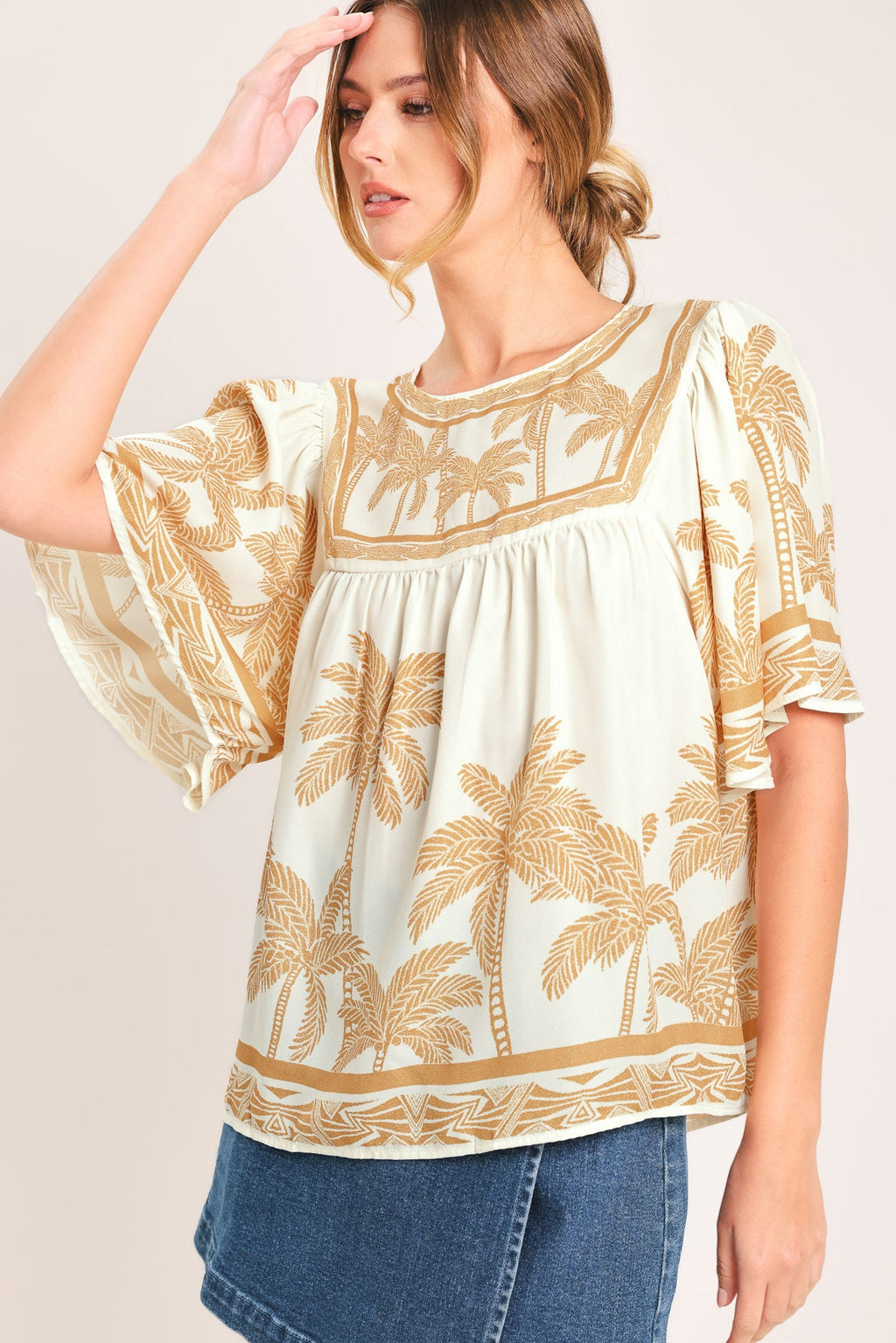 Breeze Story Printed Flutter-Sleeve Top