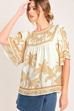 Breeze Story Printed Flutter-Sleeve Top