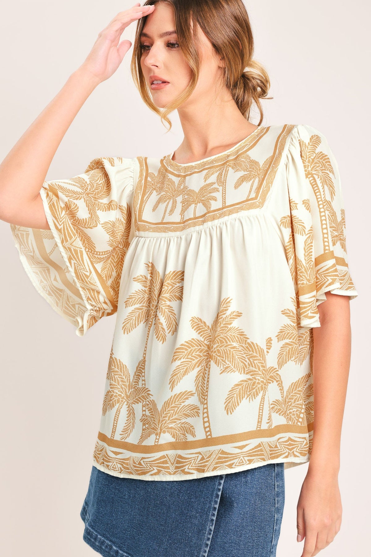 Breeze Story Printed Flutter-Sleeve Top