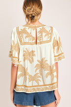 Breeze Story Printed Flutter-Sleeve Top
