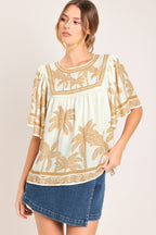 Breeze Story Printed Flutter-Sleeve Top