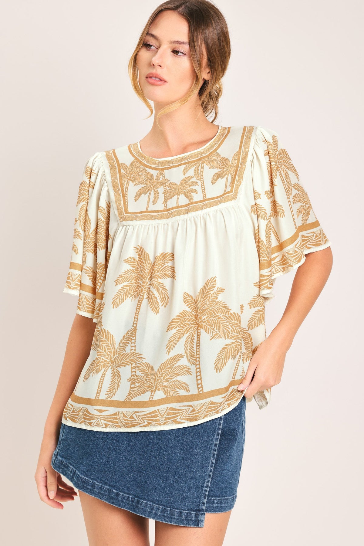Breeze Story Printed Flutter-Sleeve Top