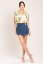 Breeze Story Printed Flutter-Sleeve Top