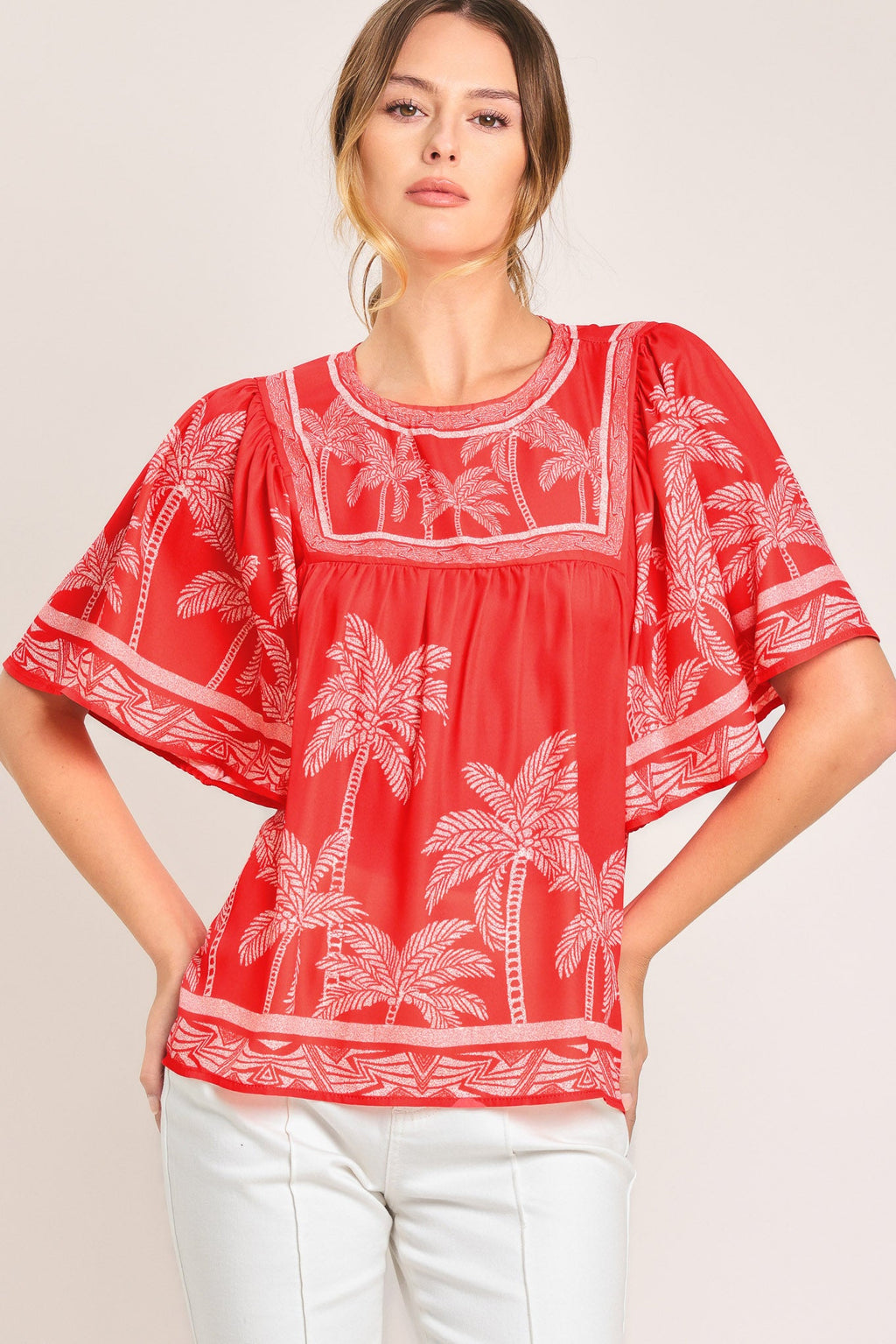 Breeze Story Printed Flutter-Sleeve Top