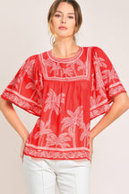 Breeze Story Printed Flutter-Sleeve Top