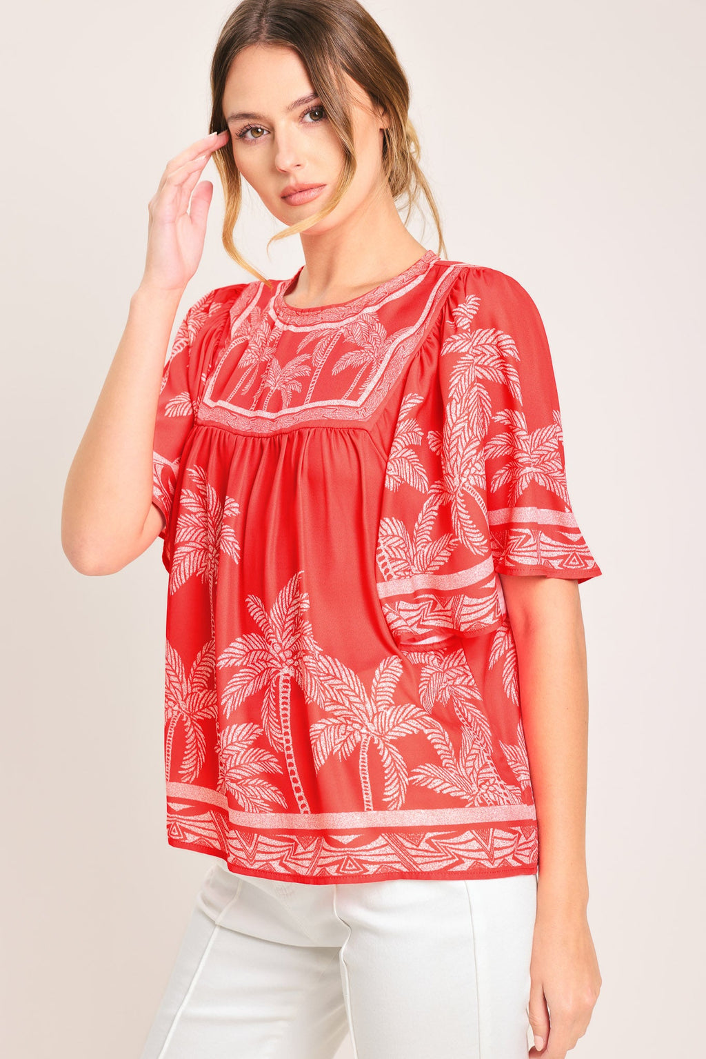 Breeze Story Printed Flutter-Sleeve Top