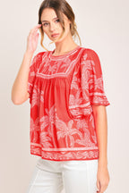 Breeze Story Printed Flutter-Sleeve Top