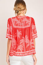 Breeze Story Printed Flutter-Sleeve Top