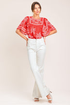 Breeze Story Printed Flutter-Sleeve Top