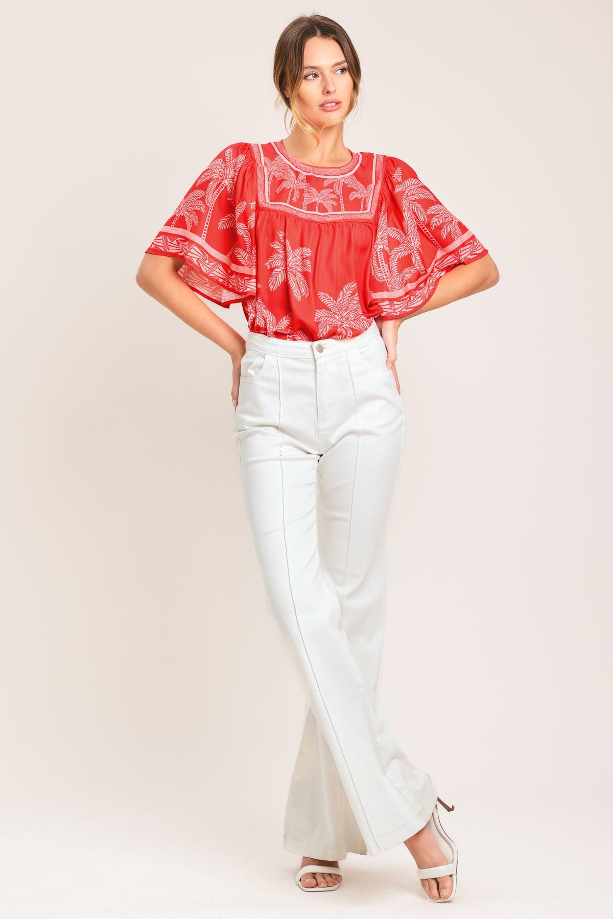 Breeze Story Printed Flutter-Sleeve Top