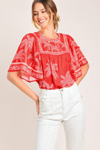 Breeze Story Printed Flutter-Sleeve Top