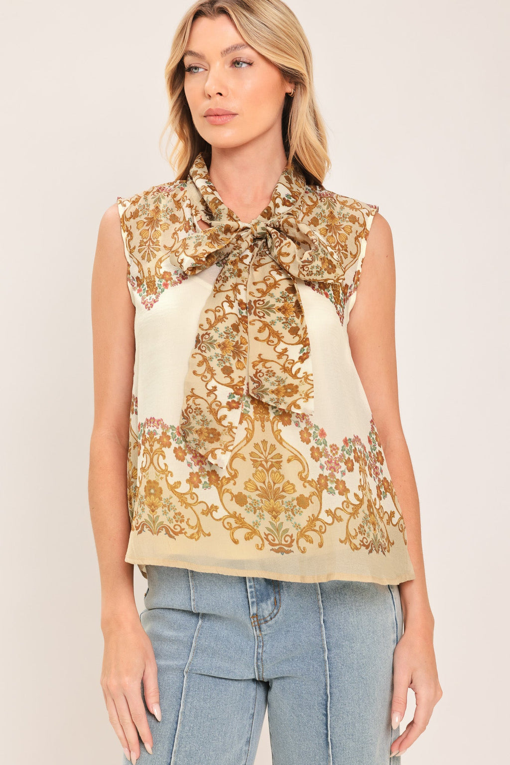 Gilded Scroll Print Top