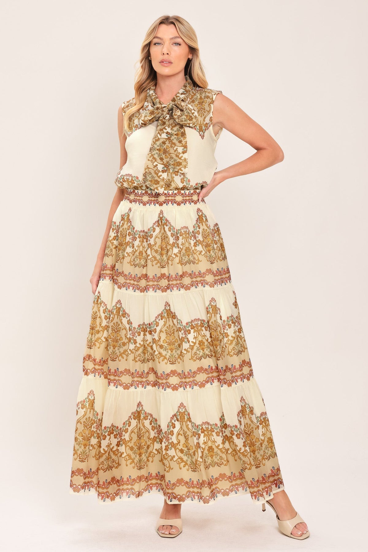 Gilded Scroll Print Top