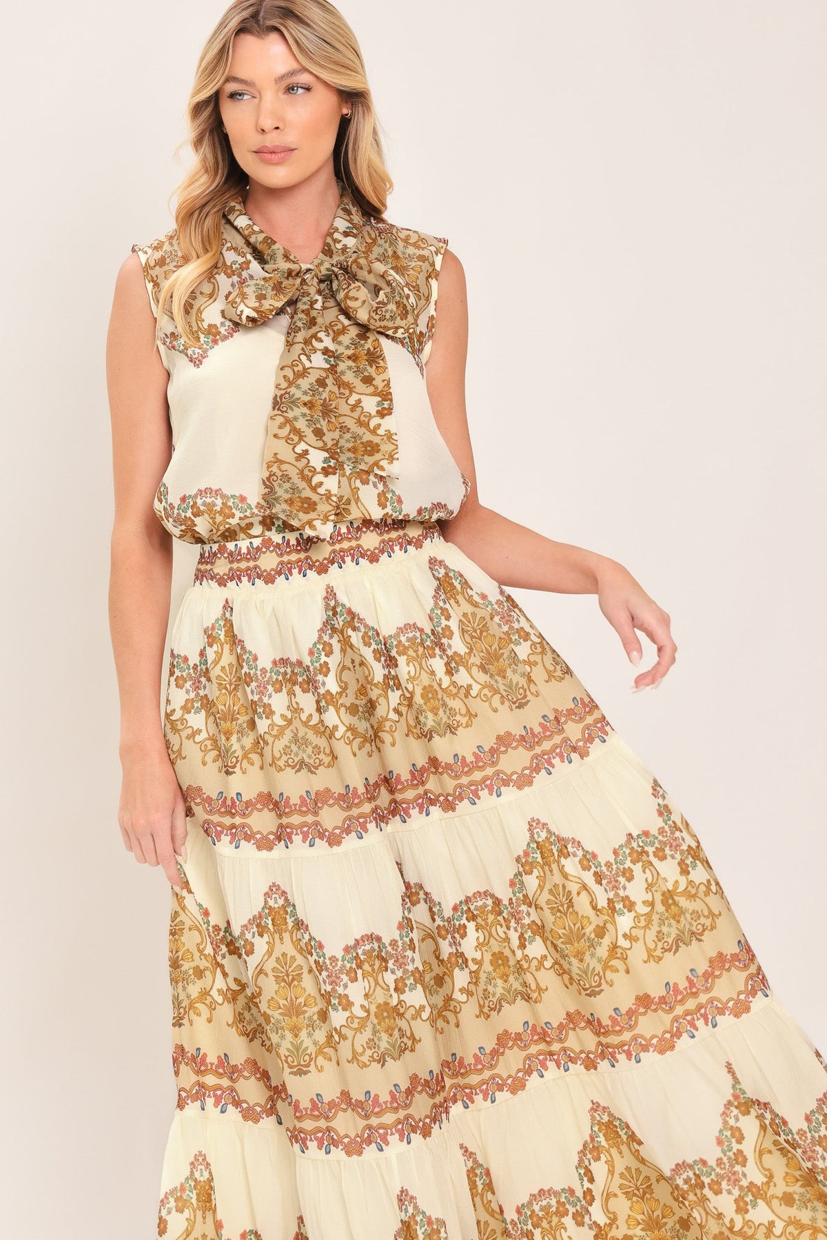 Gilded Scroll Print Top
