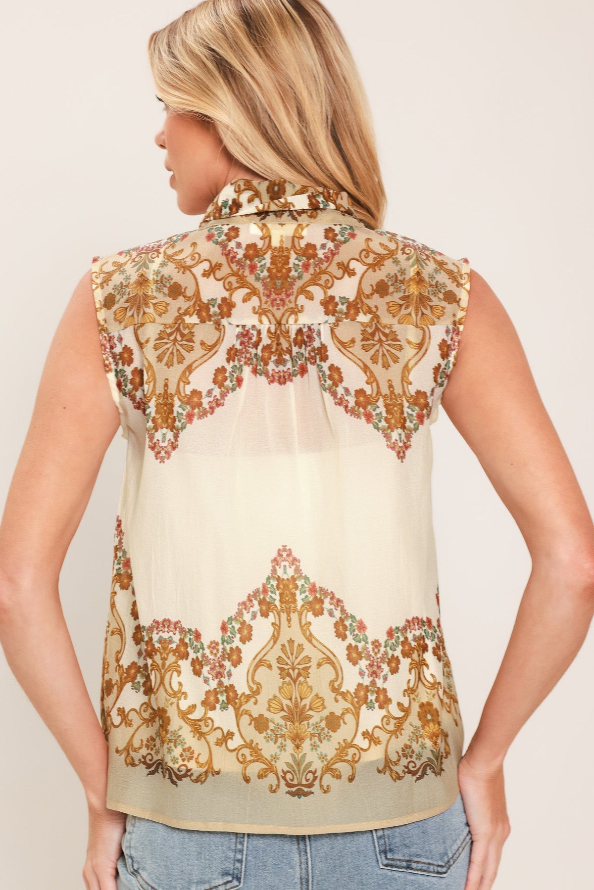Gilded Scroll Print Top