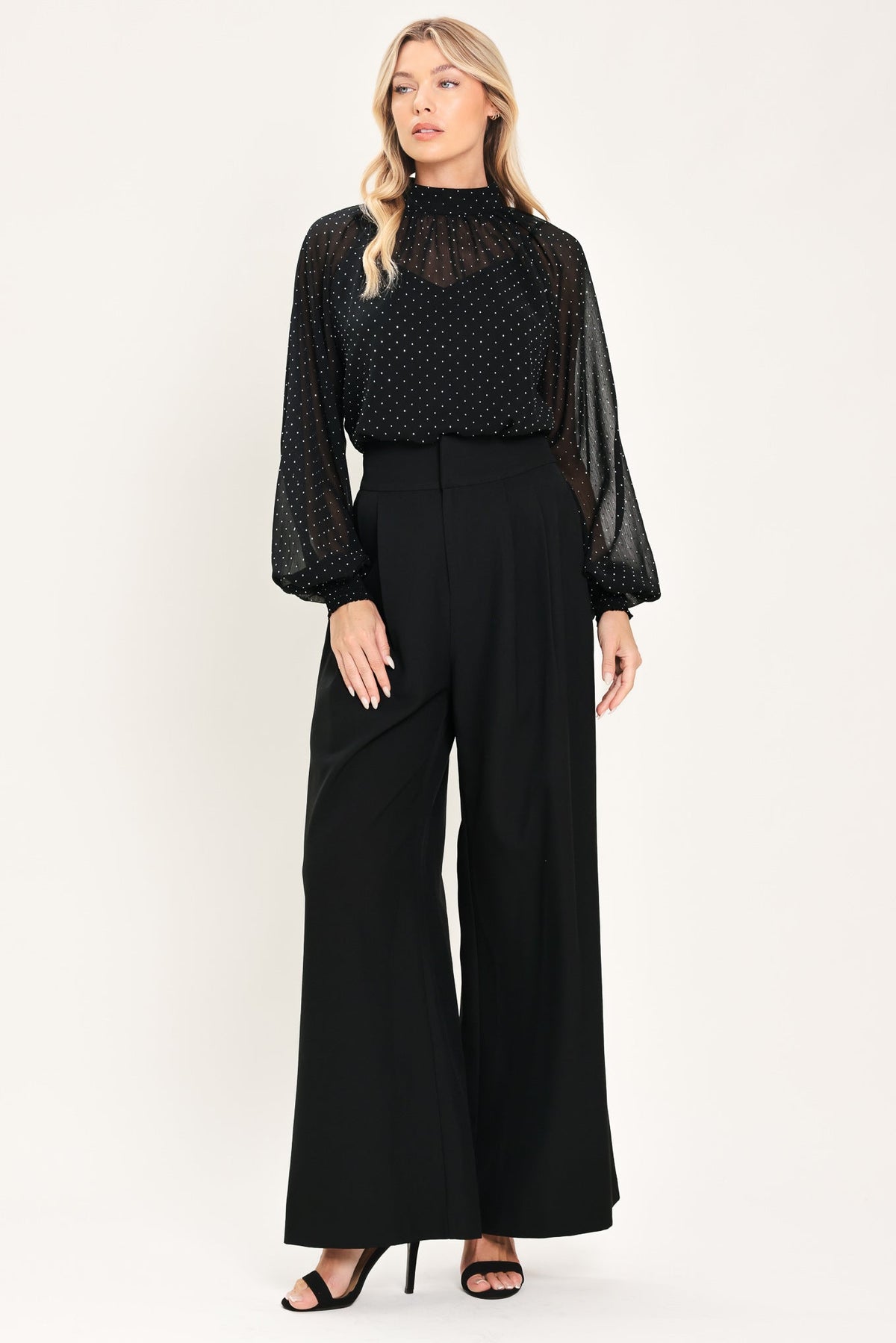Noir Radiance Black Embellished Raglan-Sleeve Top