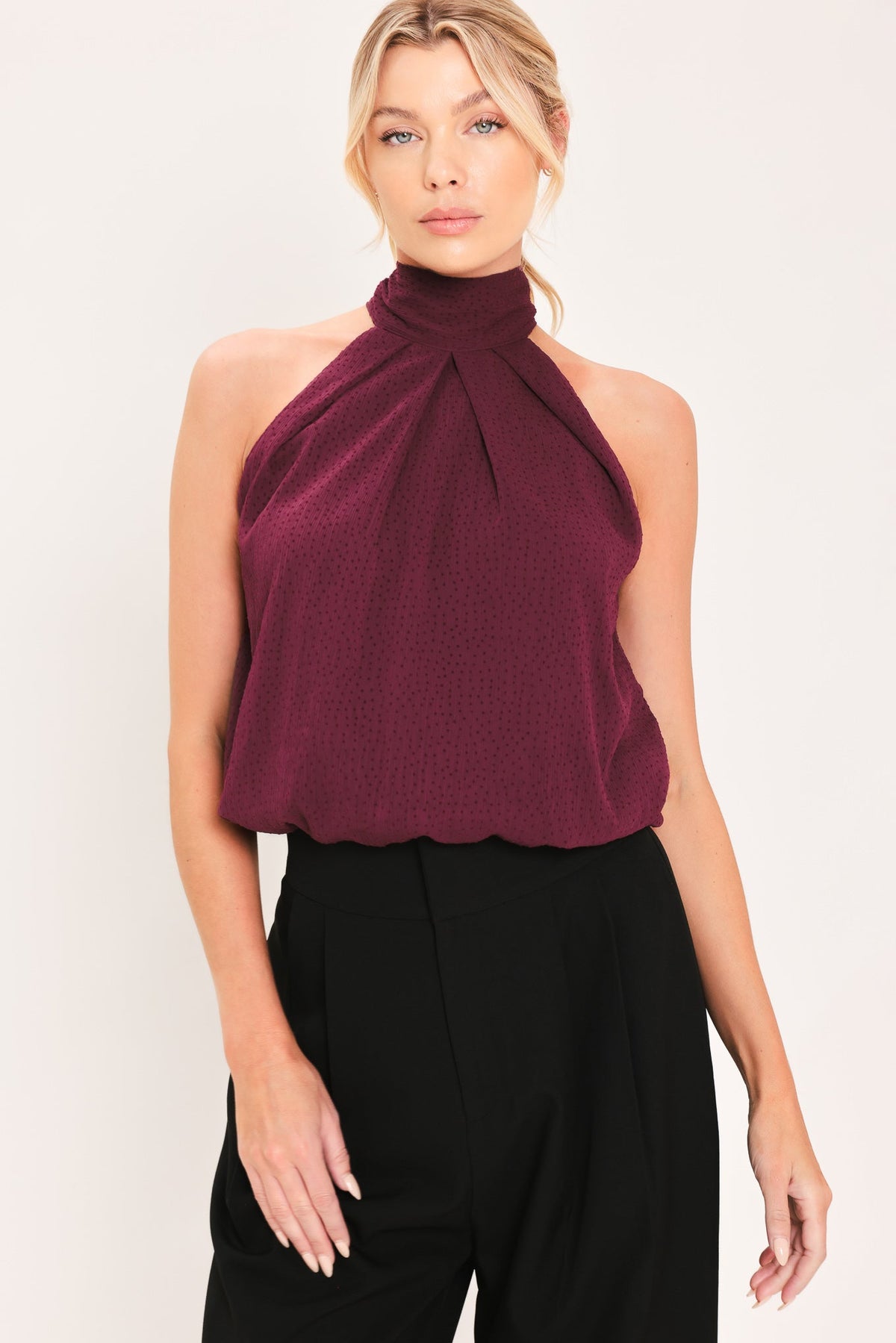 Bordeaux Sheer Drape Halter Top